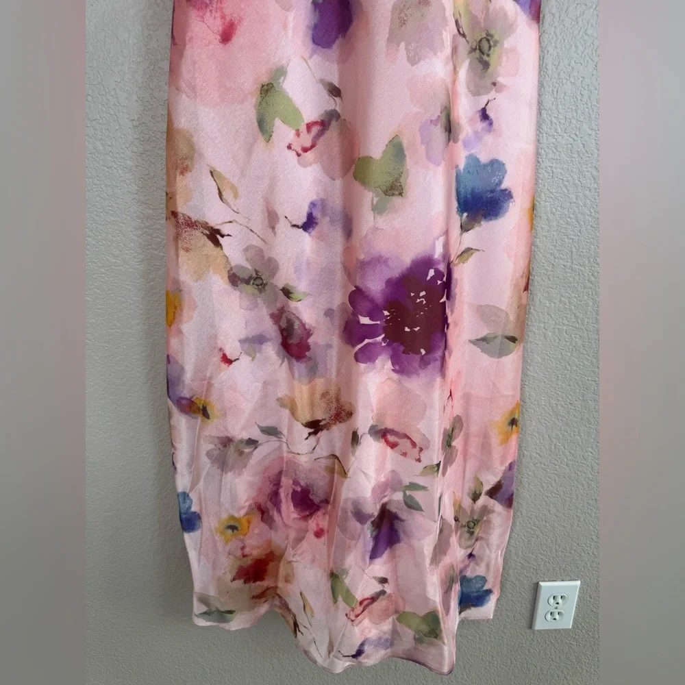 Maison Tara V Neck Pink Watercolor Floral Maxi Dress with Bow Straps size 6 $148 - Picture 11 of 16